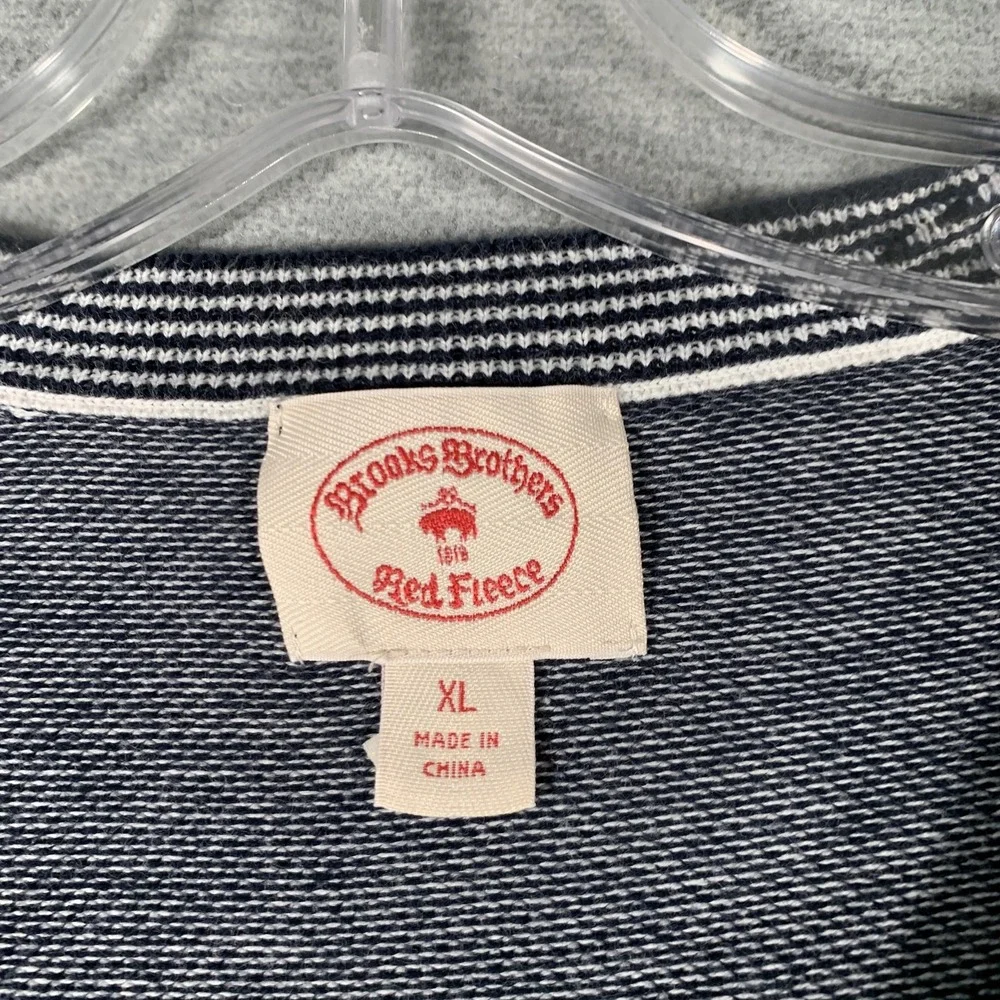 Brooks Brothers Red Fleece Sweater Mens XL Blue‎ Cotton V Neck Knit Pullover
